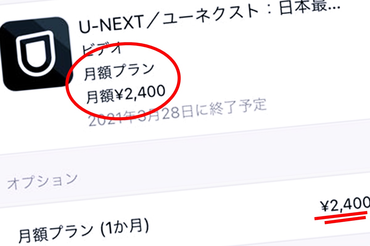 U-NEXT（ユーネクスト）をiPhoneやiPadのiOSアプリで申し込むと月額料金2400円と割高で損。